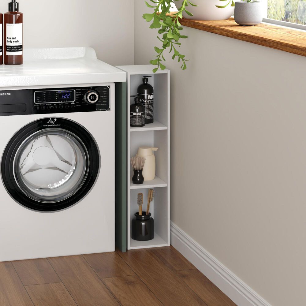 HOMLUX 8" 3-Tier Space Saving Bookcase with Open Adjustable Shelves in White, , large