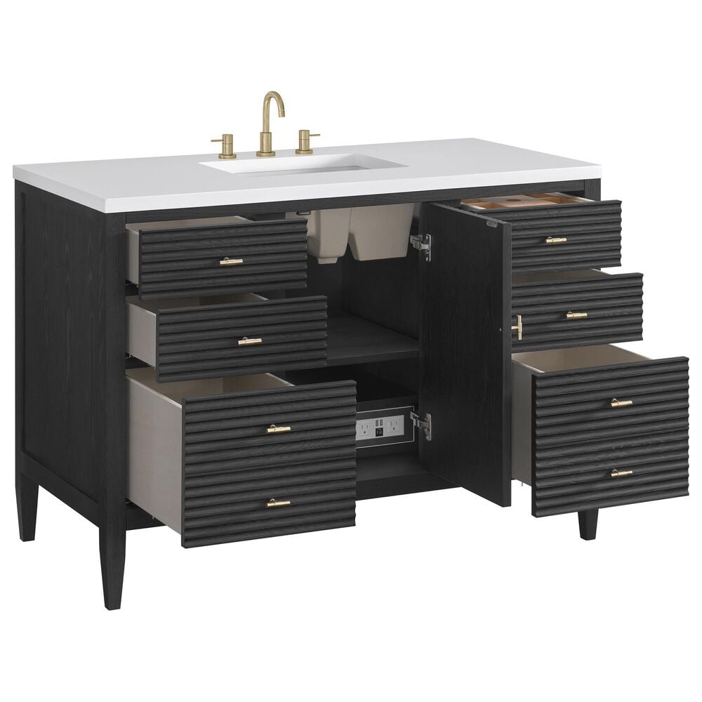 James Martin Vanities Myrrin 48&quot; Vanity in Carbon Oak with 3 cm White Zeus Quartz Top, , large