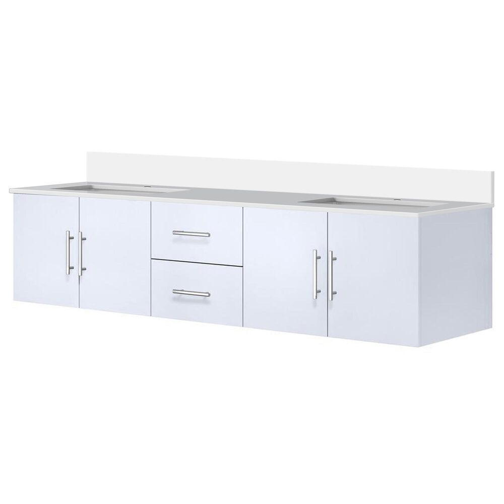 Lexora Home Geneva 80" Double Bathroom Vanity in Glossy White with 2 cm White Quartz Top and Rectangular Sinks, , large