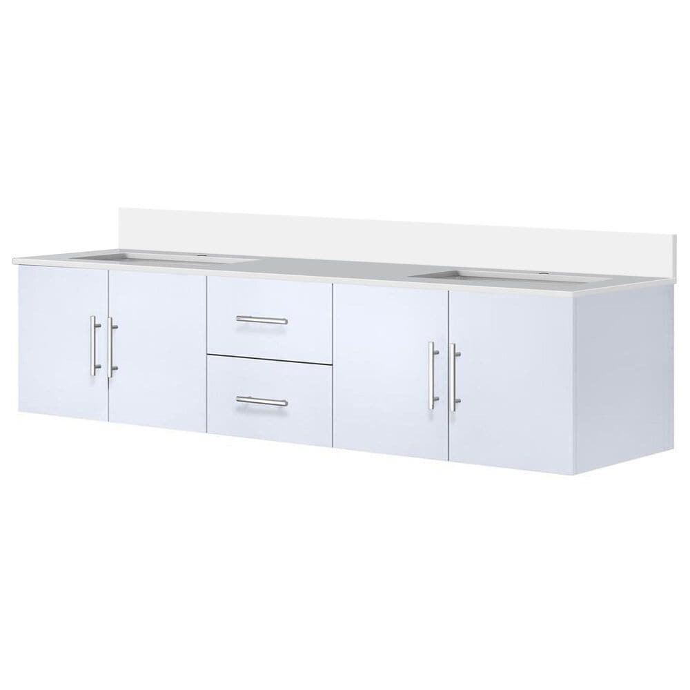 Lexora Home Geneva 80" Double Bathroom Vanity in Glossy White with 2 cm White Quartz Top and Rectangular Sinks, , large