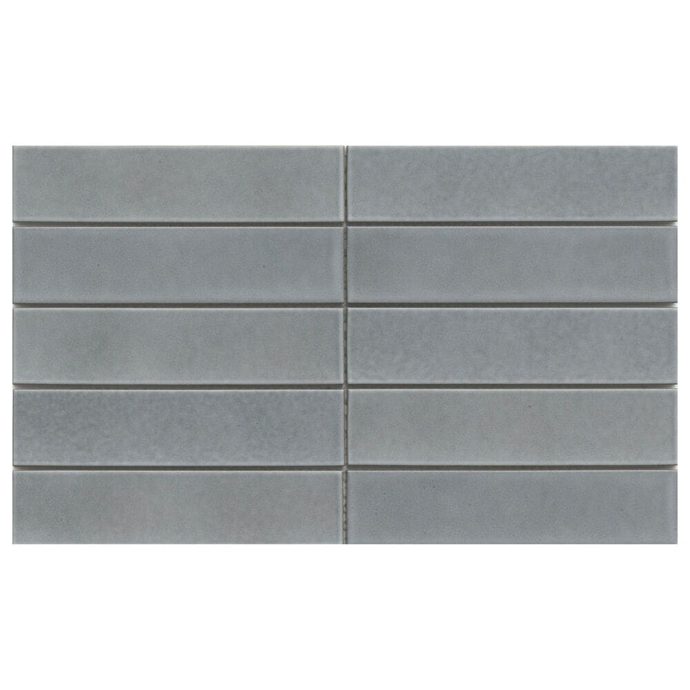 Emser Kaizen Gray 2" x 8" Rectangle on 9" x 15" Satin Porcelain Mosaic Sheet, , large