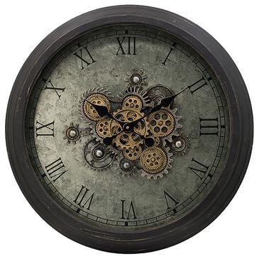 A&B Home Round Clock with Exposed Gold Gears in Gray and Black, , large