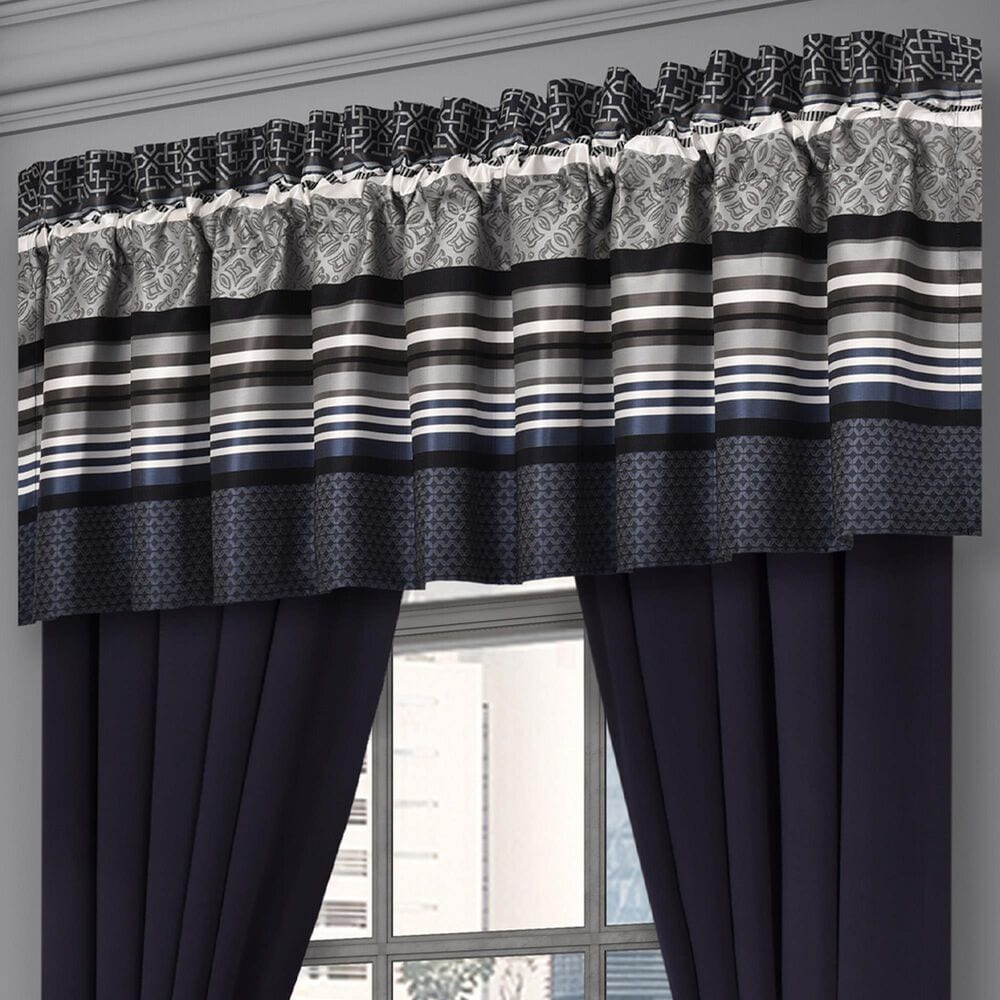J. Queen New York Carlisle 88&quot; x 18&quot; Window Straight Valance in Silver and Indigo Blue, , large