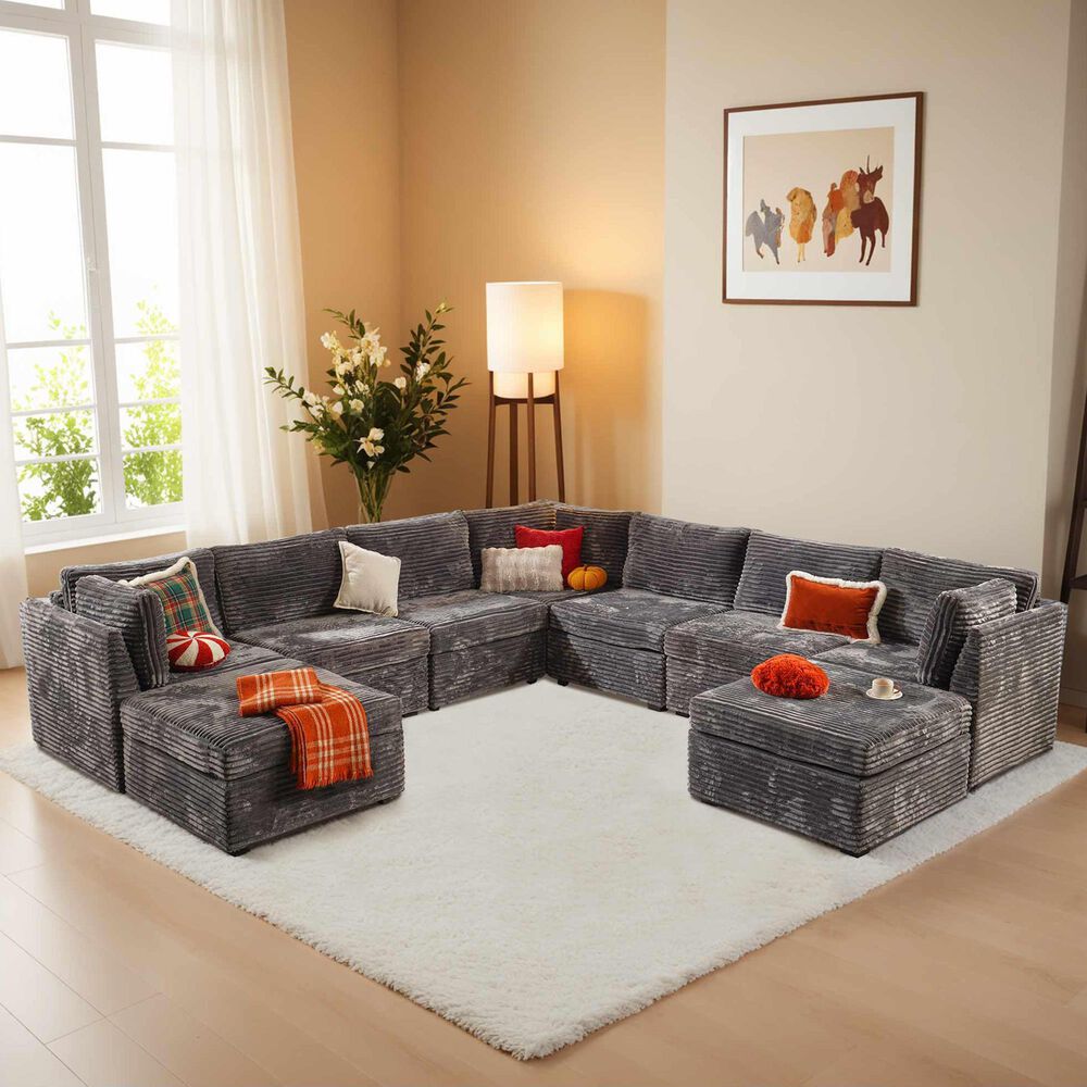 Noviland HOMLUX 9-Piece Mod L-Sectional with Chaise in Grey, , large