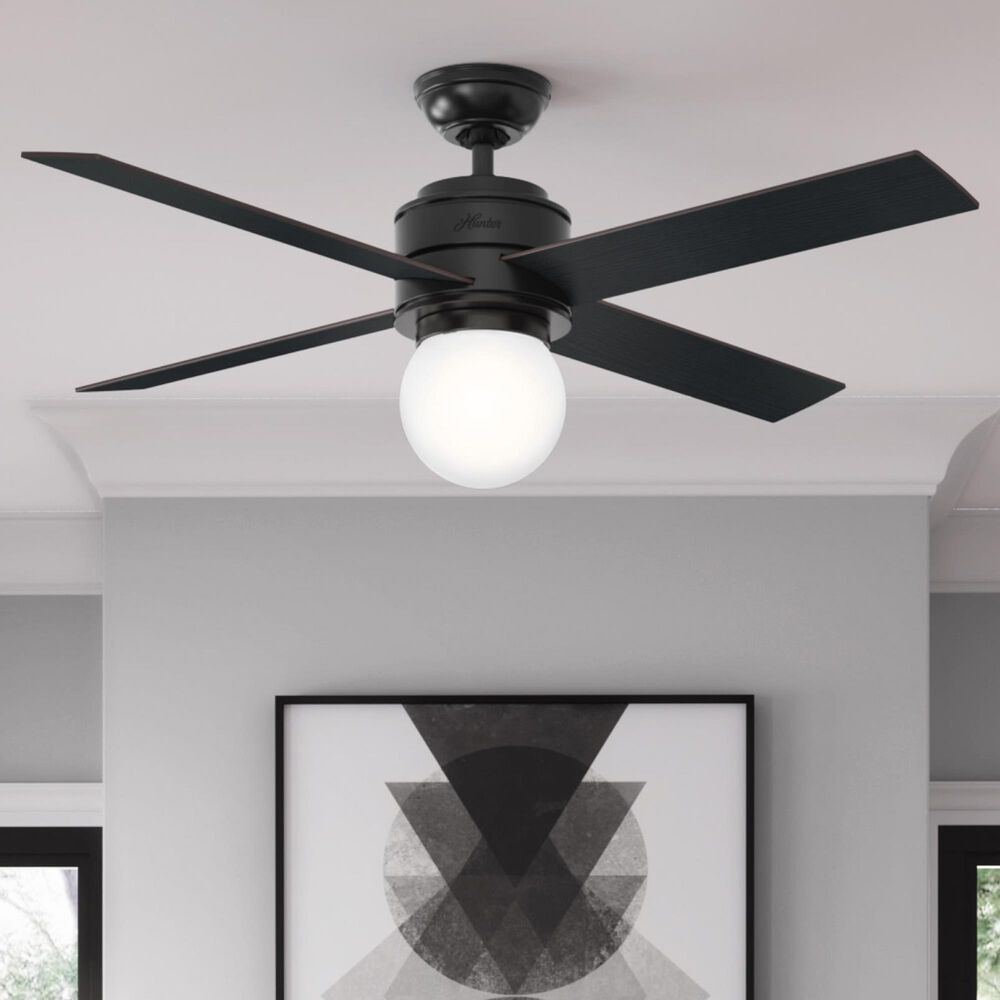 Hunter Hepburn 52&quot; Ceiling Fan with LED Light in Matte Black, , large