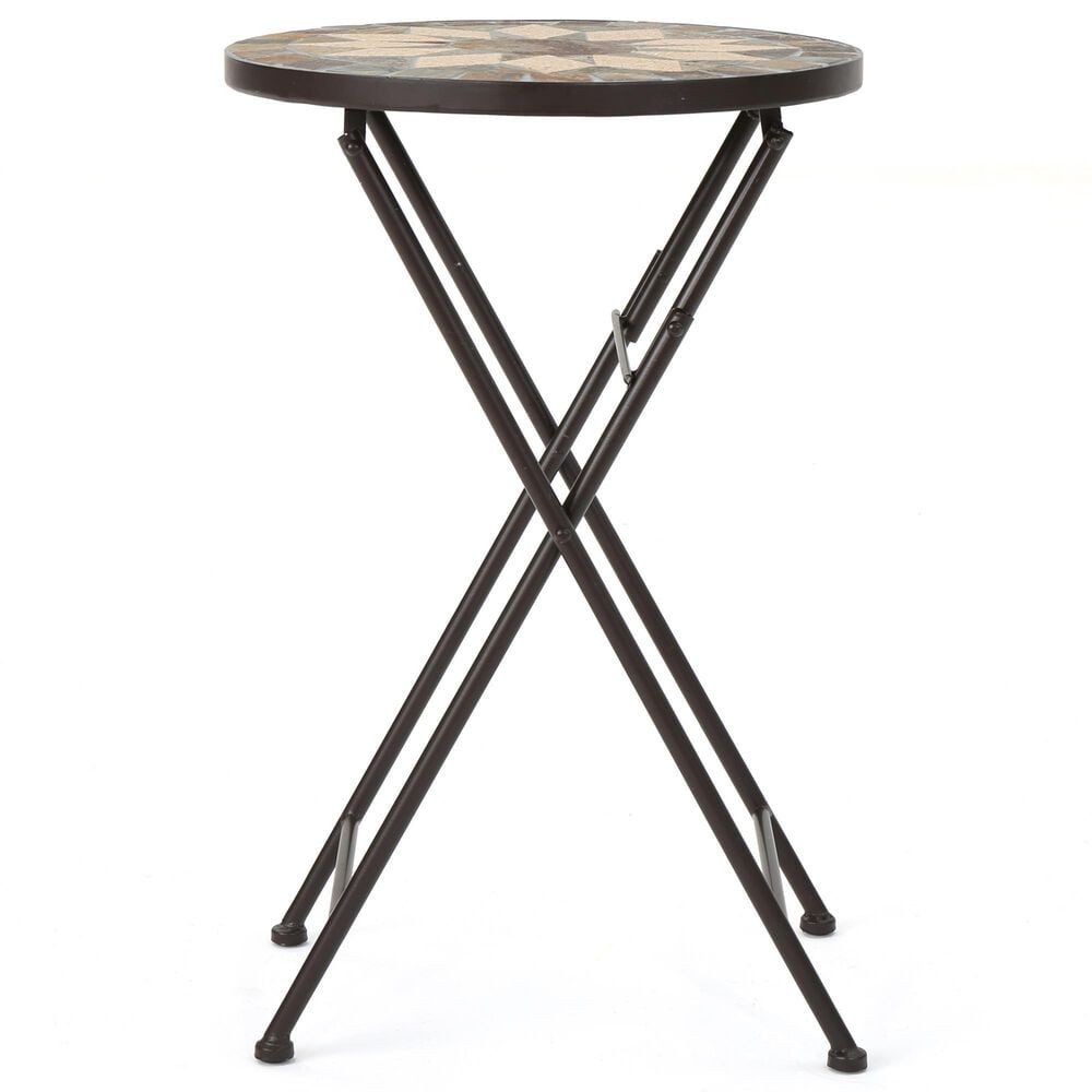 Hearth and Haven Silvester Outdoor Round Folding End Table in Beige and Black, , large