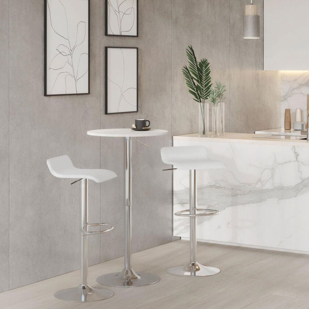 Lumisource Ale Swivel Adjustable Barstool with White Seat in Chrome &#40;Set of 2&#41;, , large