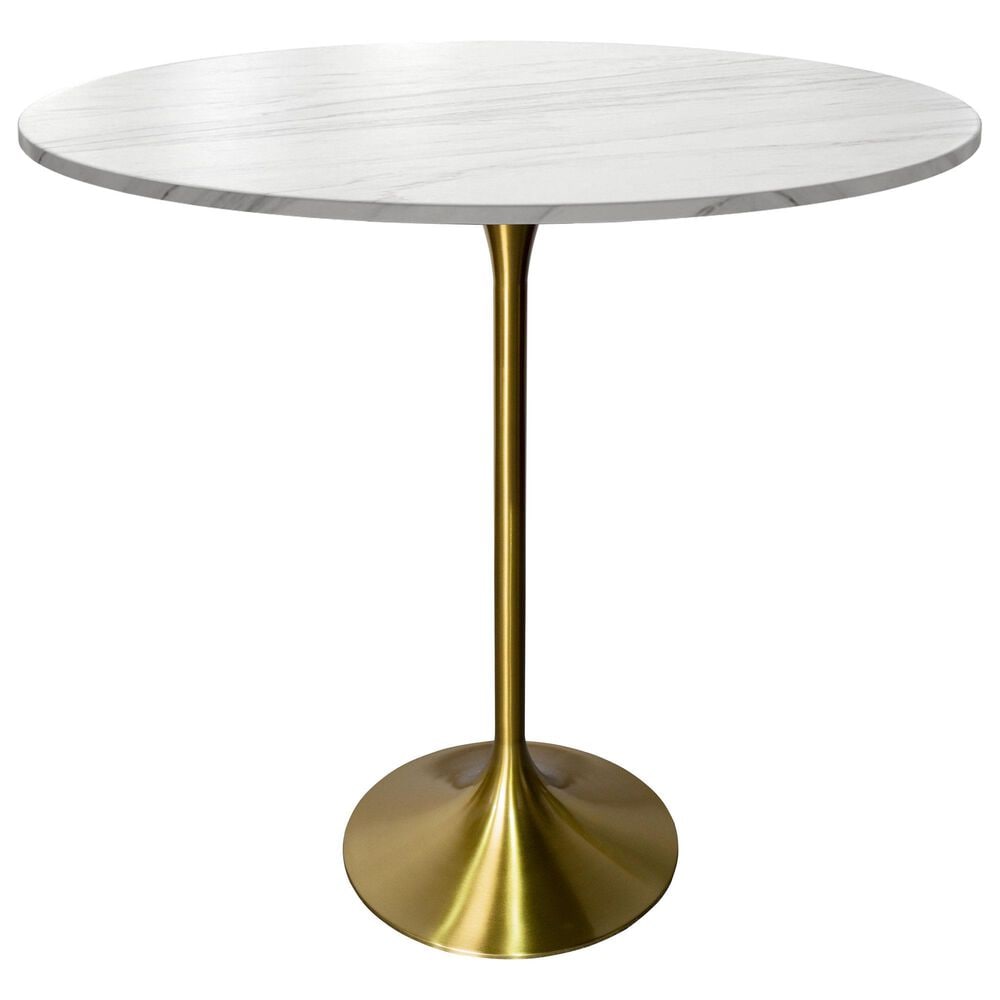 Leisuremod LeisureMod Verve Collection Modern Bar Height Table Brushed Gold Base with 48 Round Marble White Sintered Stone Top, , large