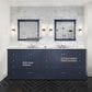 Lexora Home Dukes 84" Double Bathroom Vanity in Navy Blue with 2 cm White Carrara Marble Top and Rectangular Sinks, , large