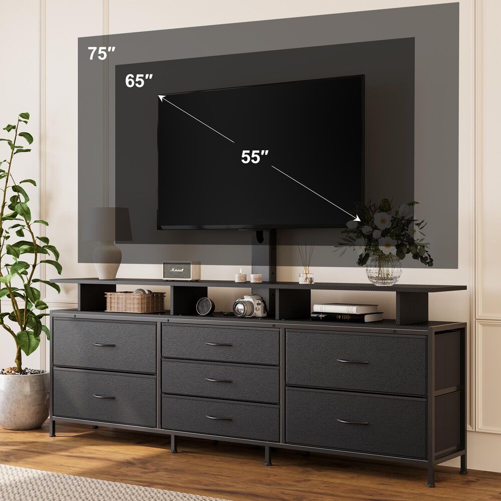HOMLUX 63" 7-Drawer TV Stand with Adjustable TV Mount in Black Carbon Fiber, , large