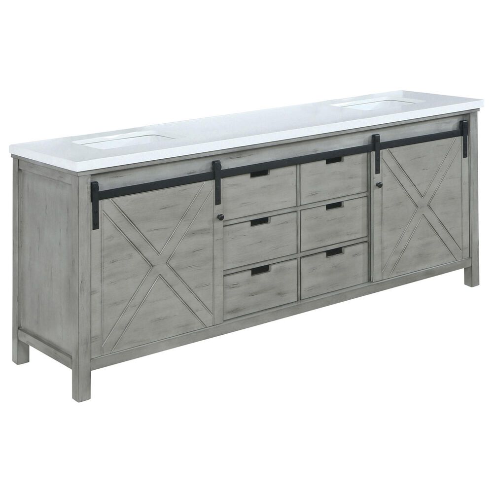 Lexora Home Marsyas 80" Double Bathroom Vanity in Ash Grey with White Quartz Top and Rectangle Sinks, , large