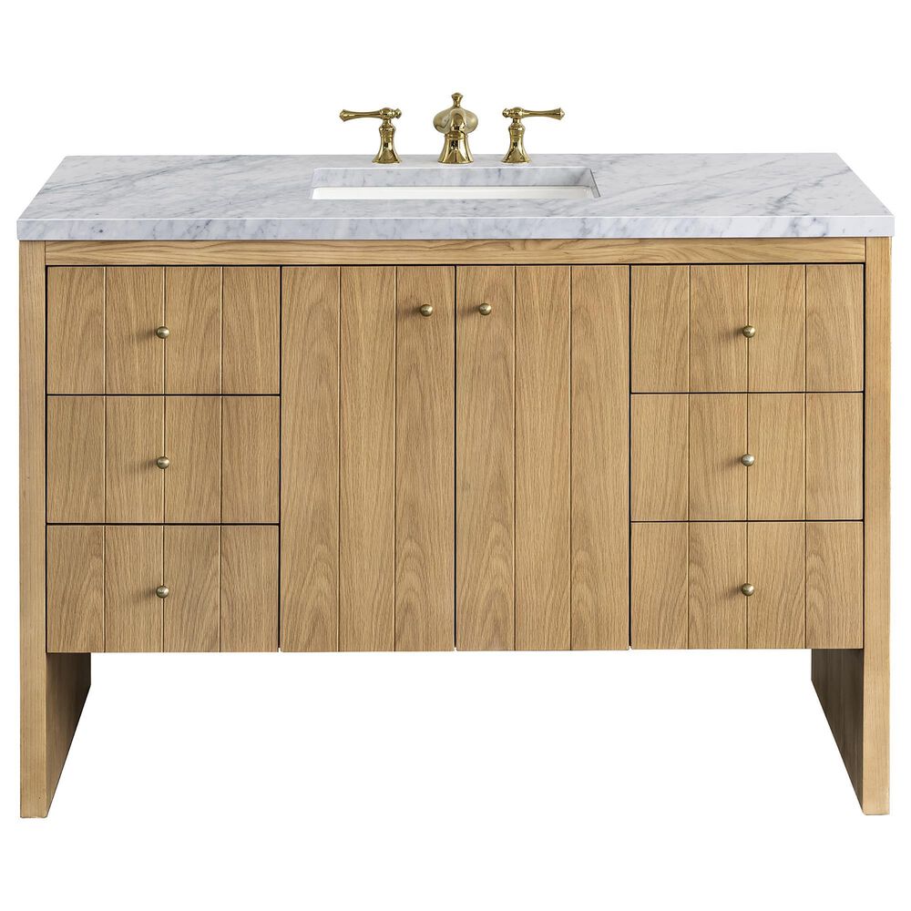 James Martin Vanities Hudson 48" Single Bathroom Vanity in Light Natural Oak with 3 cm Carrara White Marble Top and Rectangular Sink, , large