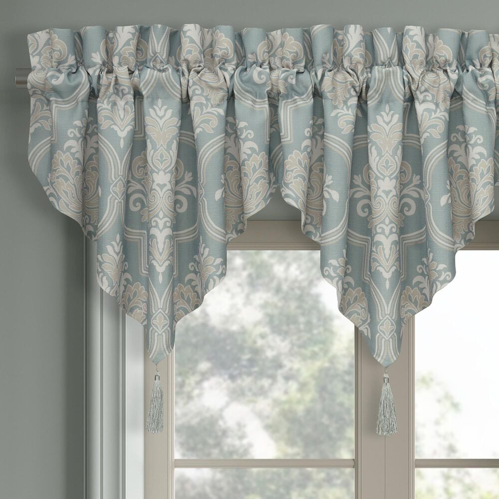 J. Queen New York Tranquility 40&quot; x 21&quot; Window Ascot Valance in Aqua, Cream and Gold, , large