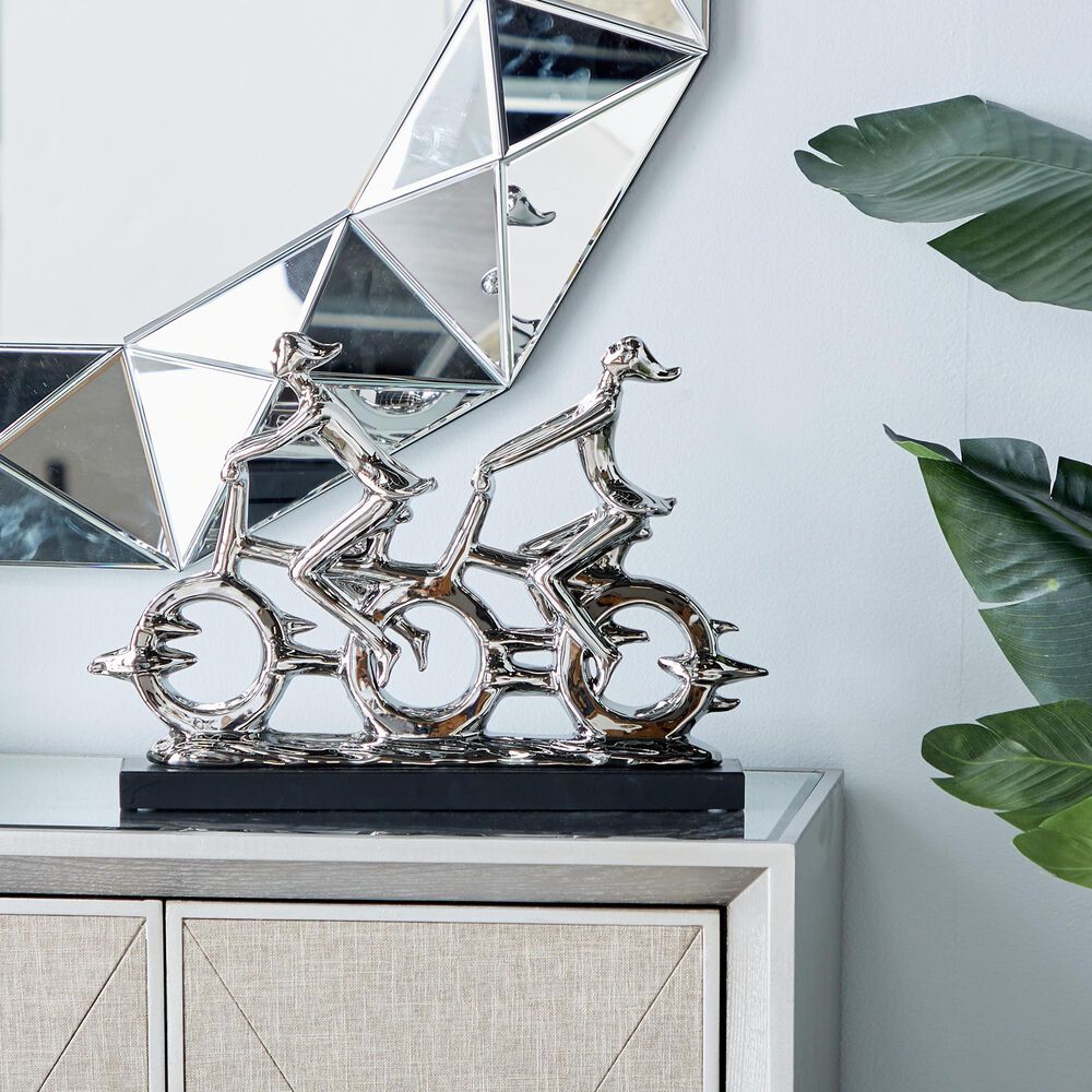 Maple and Jade Dual Rider Bicycle Sculpture in Silver and Black, , large