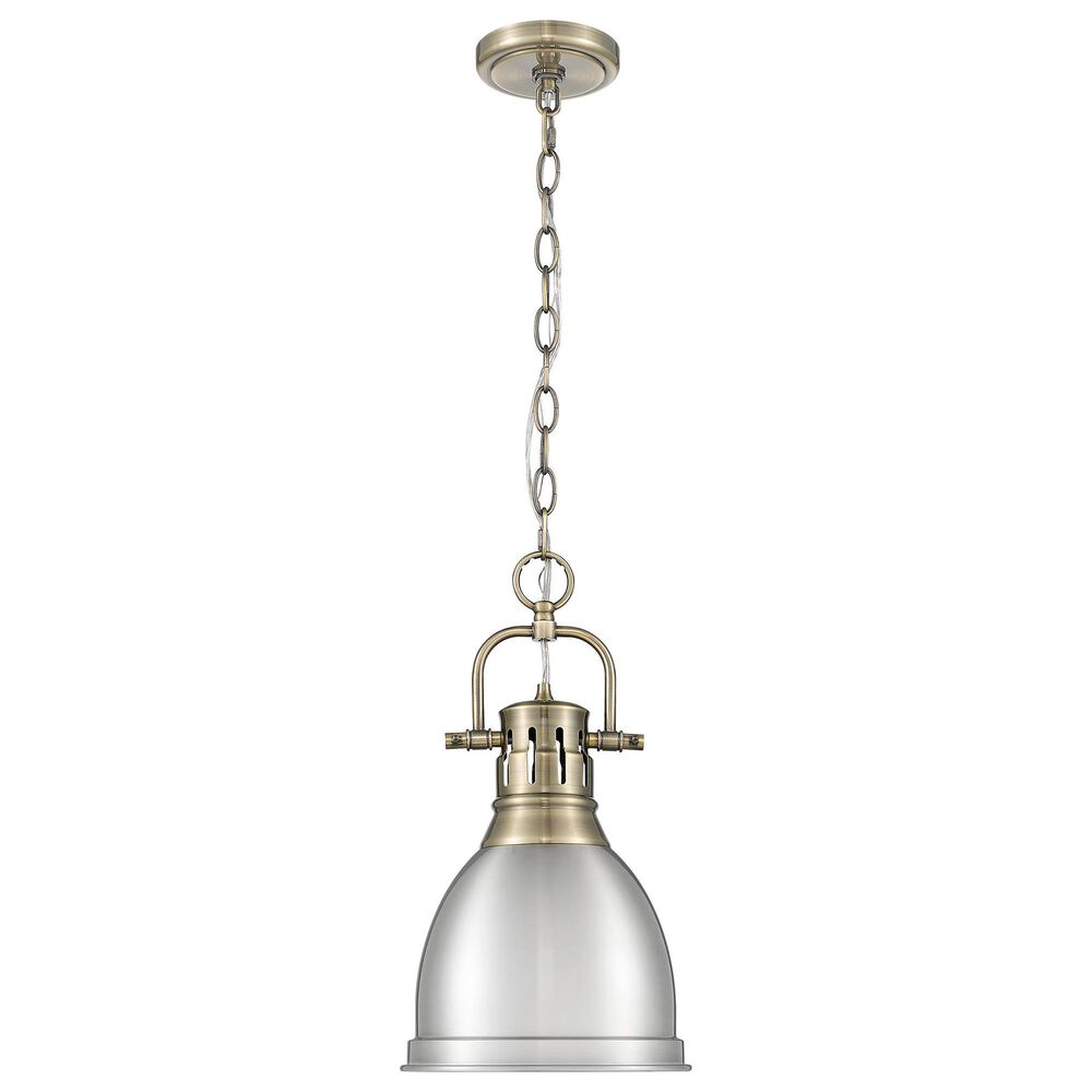 Golden Lighting Duncan 1-Light Small Pendant with Chain and Pewter Shade in Aged Brass, , large