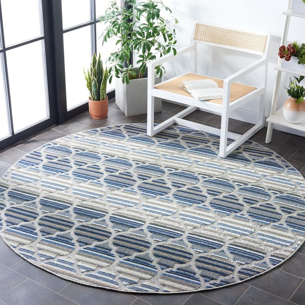 Safavieh Cabana CBN333M 3&#39; Round Blue and Grey Indoor/Outdoor Area Performance Rug, , large