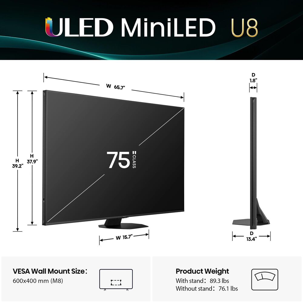 Hisense 75&quot; Class U8 Series Mini-LED ULED 4K in Black - Smart Google TV, , large