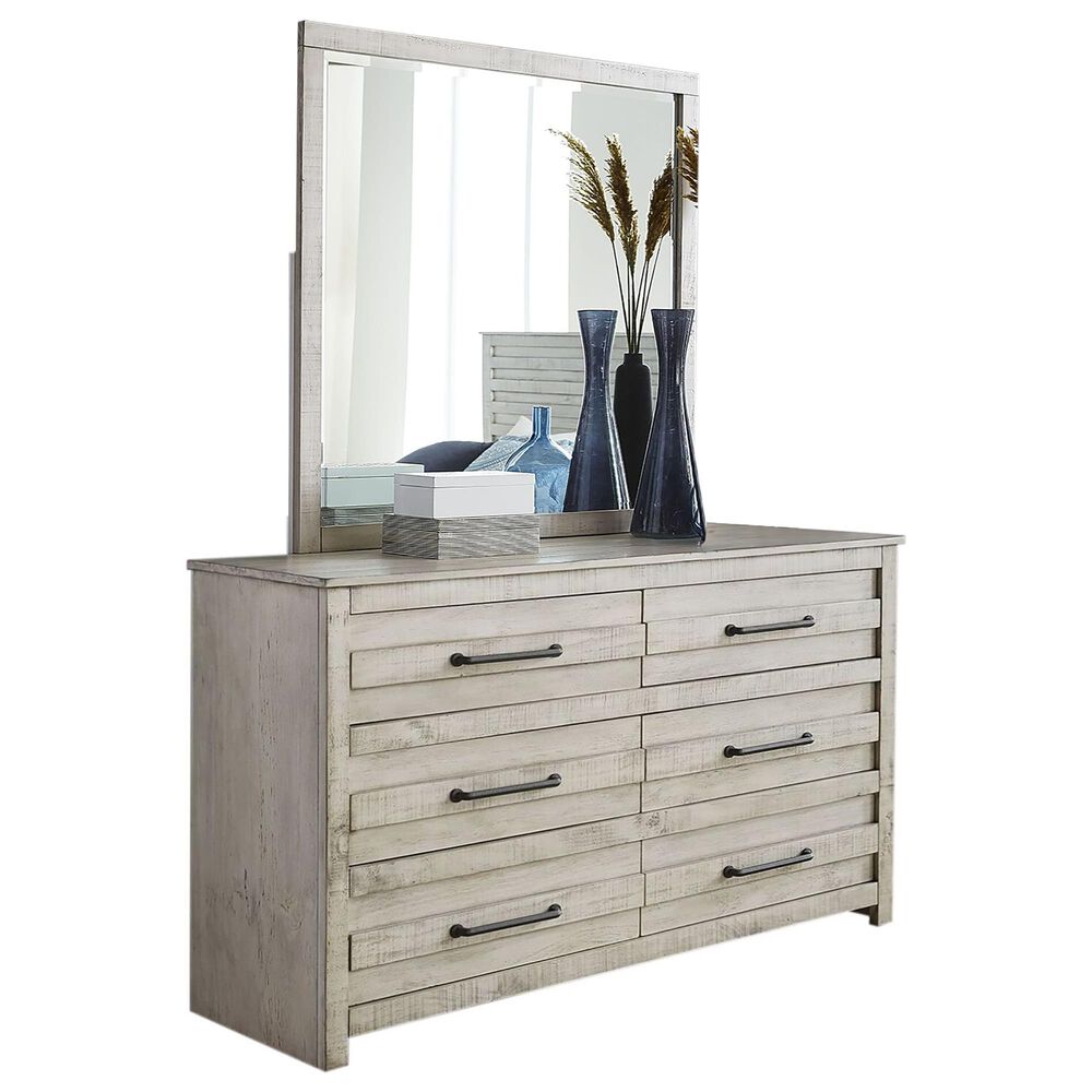 Richlands Furniture Villa 6 Drawer Dresser and Mirror in Distressed White, , large
