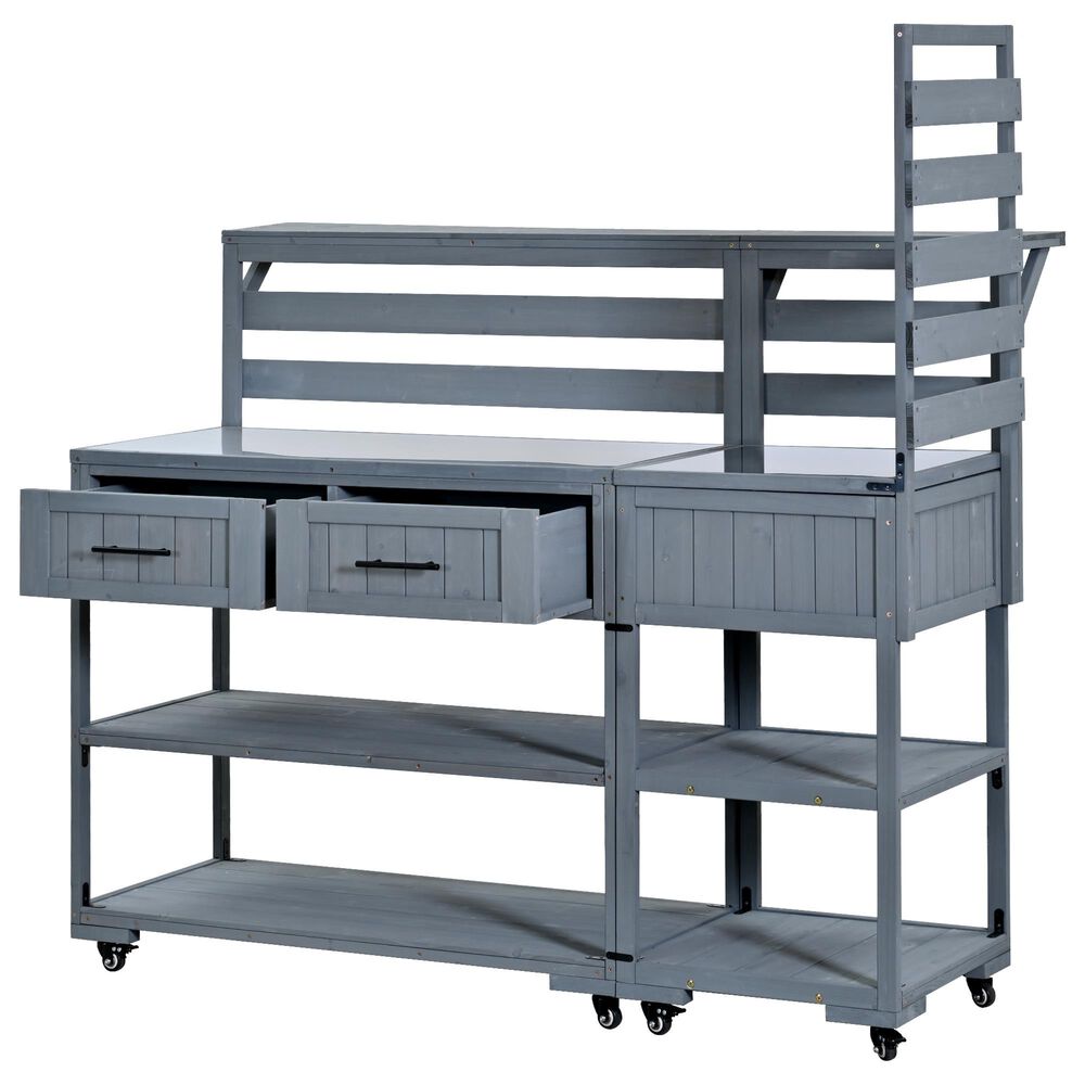 HOMLUX 62.3'' Outdoor Kitchen Island in Gray, , large