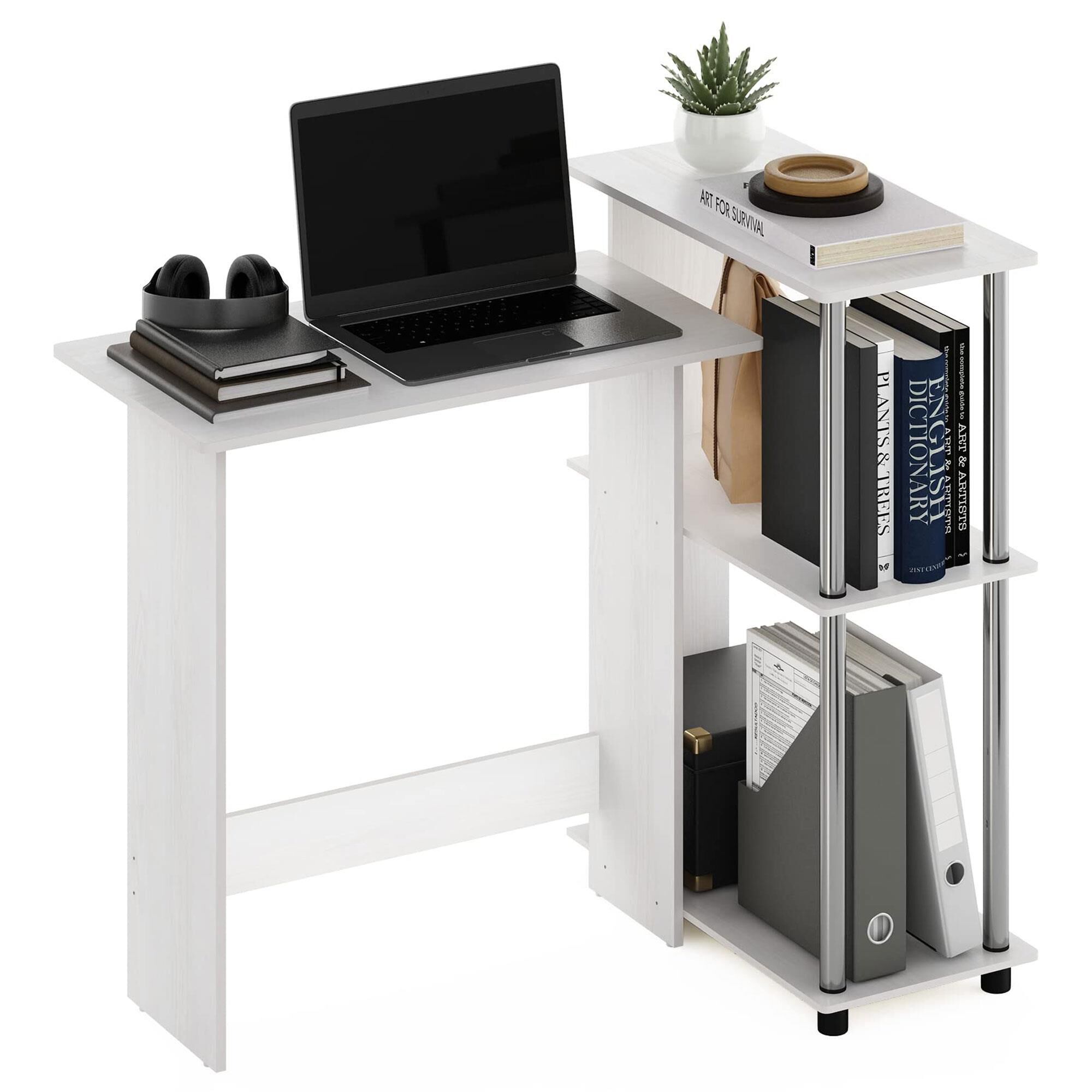 HOMLUX L-Shaped Computer Desk with Open Display Shelves in White