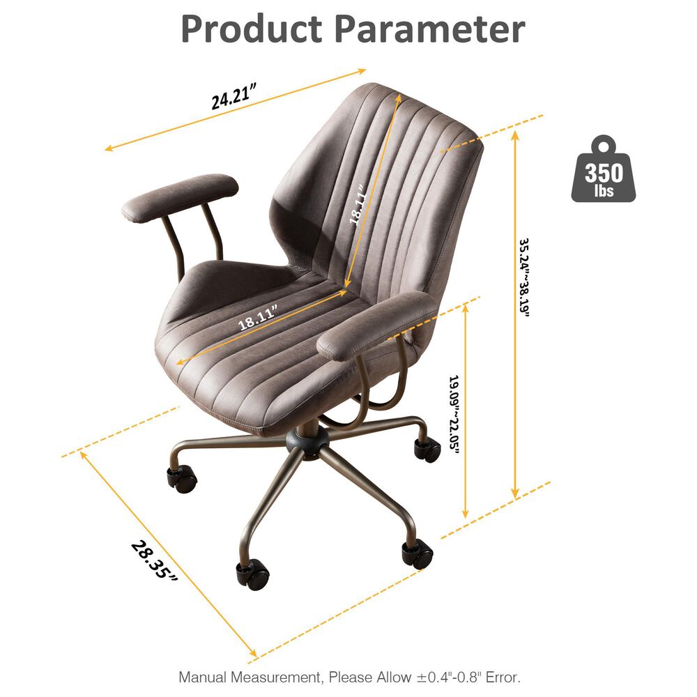 HOMLUX Mid Back Ergonomic Office Chair with Suede Leather in Gray, , large