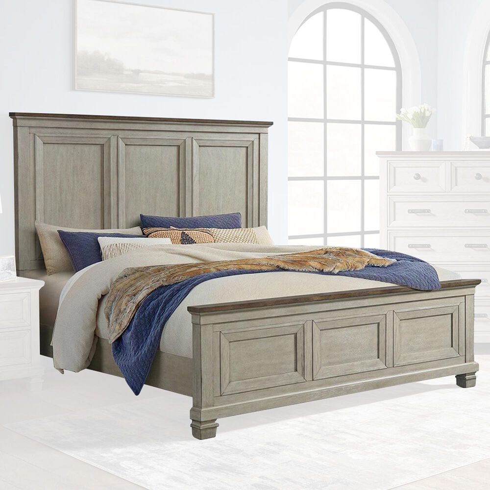 Mayberry Hill Farmington King Panel Bed in Washed Stone and Medium Brown, , large