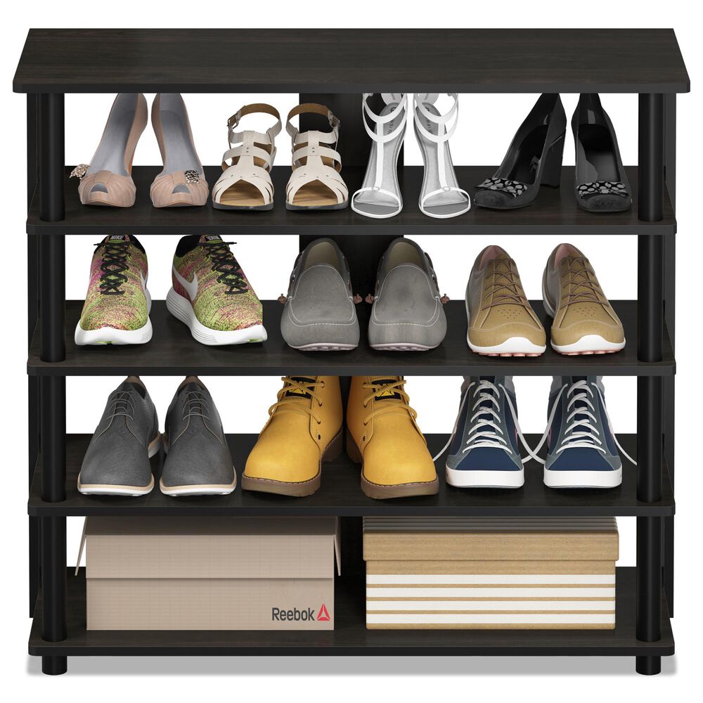 HOMLUX 5-Tier Shoe Rack in Espresso and Black, , large