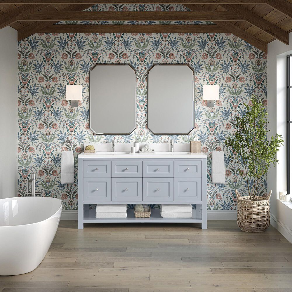 James Martin Vanities Breckenridge 60&quot; Double Bathroom Vanity in Serenity Blue with Single Hole 3 cm White Zeus Quartz Top and Rectangular Sinks, , large
