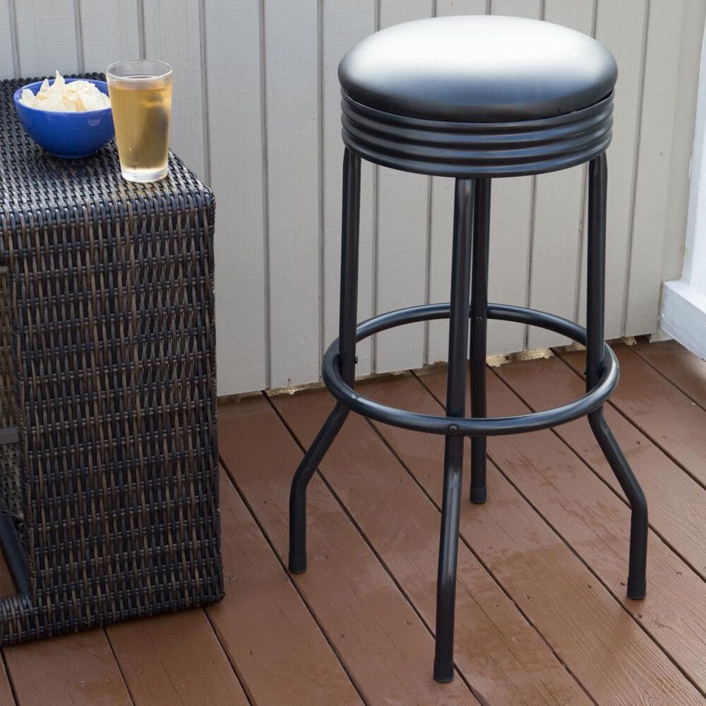 Timberlake Trademark Outdoor Ribbed Swivel Barstool in Black, , large