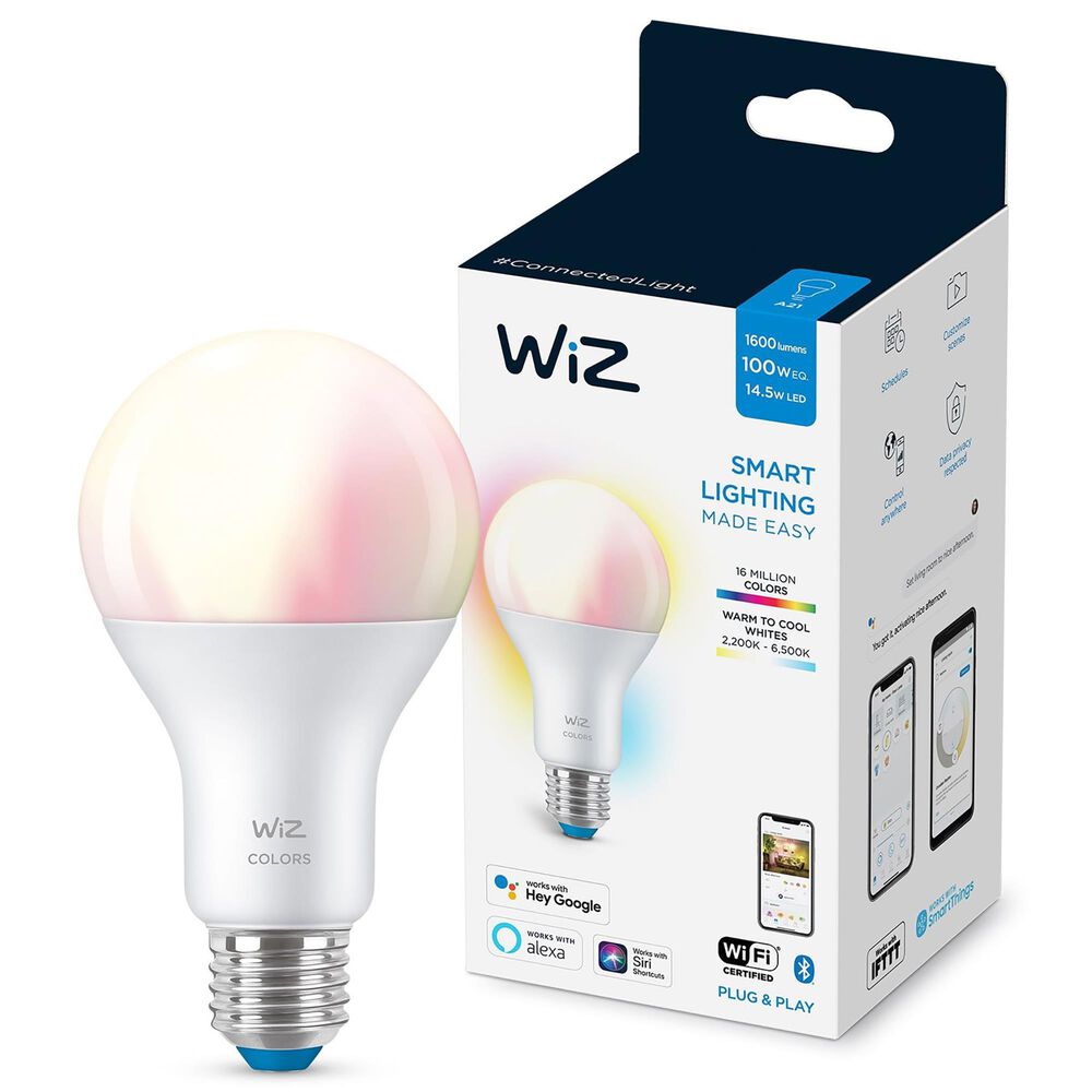 Wiz Smart Lighting A21 E26 Color Wi-Fi Bulb in White, , large