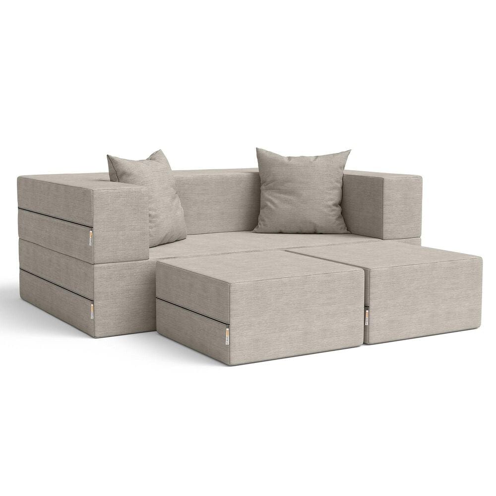 Jaxx Zipline Convertible Queen Sleeper Loveseat & Ottomans in Pewter Velvet, , large