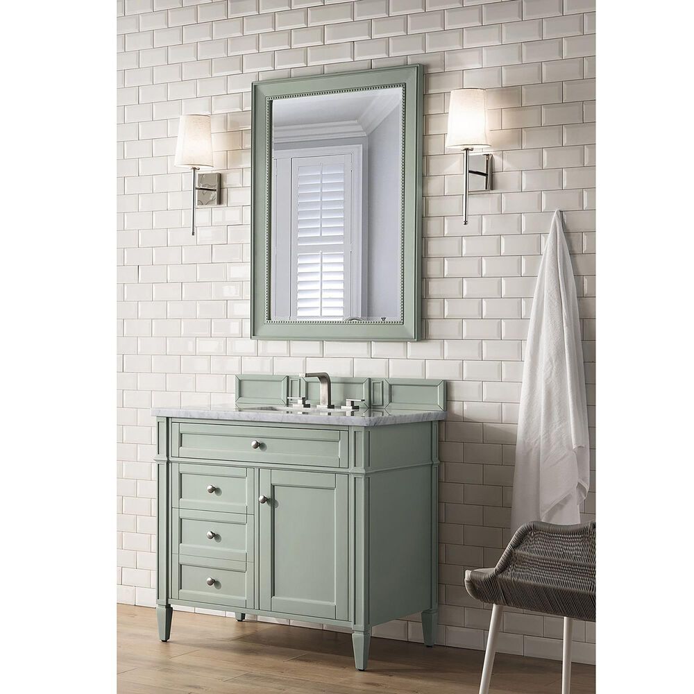James Martin Vanities Brittany 36&quot; Single Bathroom Vanity in Sage Green with 3 cm Arctic Fall Solid Surface Top and Rectangular Sink, , large