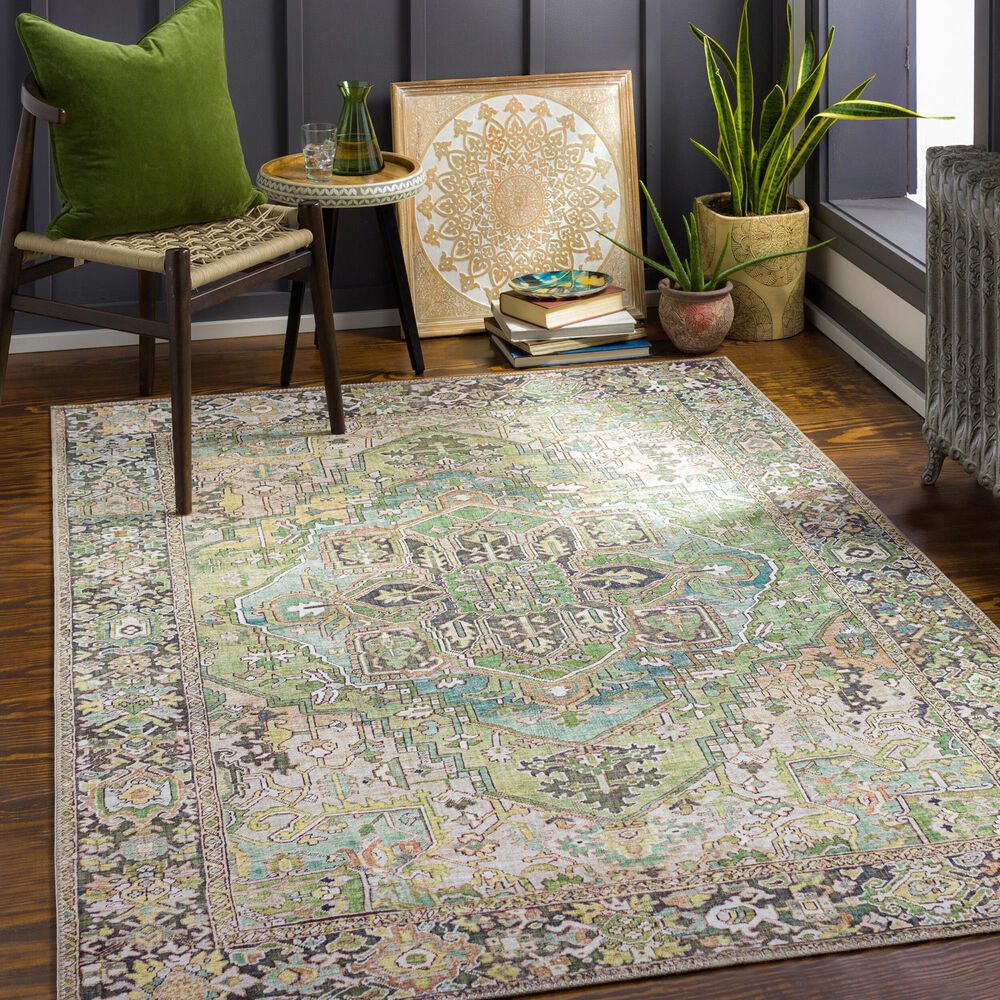Surya Iris 7&#39;6&quot; x 9&#39;6&quot; Medium Green, Dark Blue, Charcoal, Light Olive, Sage, Light Beige and Cream Area Rug, , large