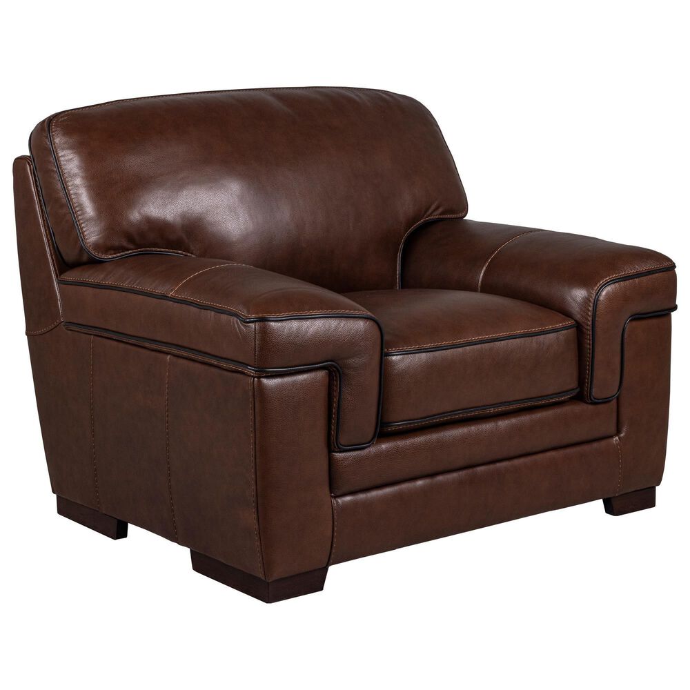 Simon Li Stationary Leather Chair and Ottoman Set in Longhorn Bramble, , large