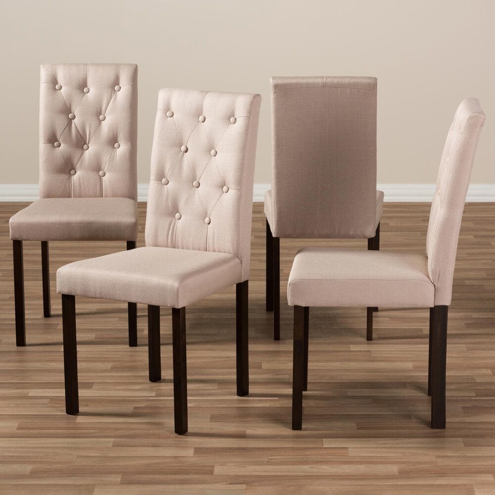 Baxton Studio Gardner Side Chair with Beige Upholstered in Dark Brown (Set of 4), , large