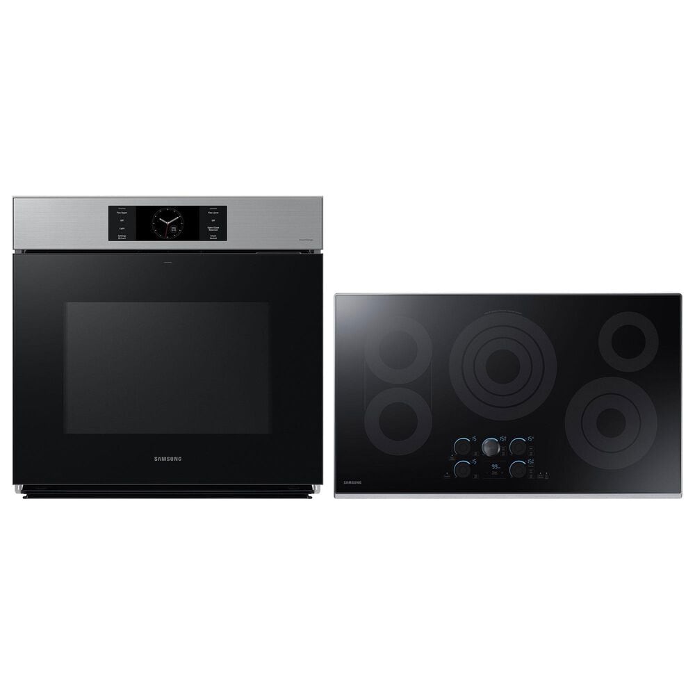 Samsung Bespoke 30" Single Electric Wall Oven with Convection in Stainless Steel & 36" Electric Cooktop in Stainless Steel, , large