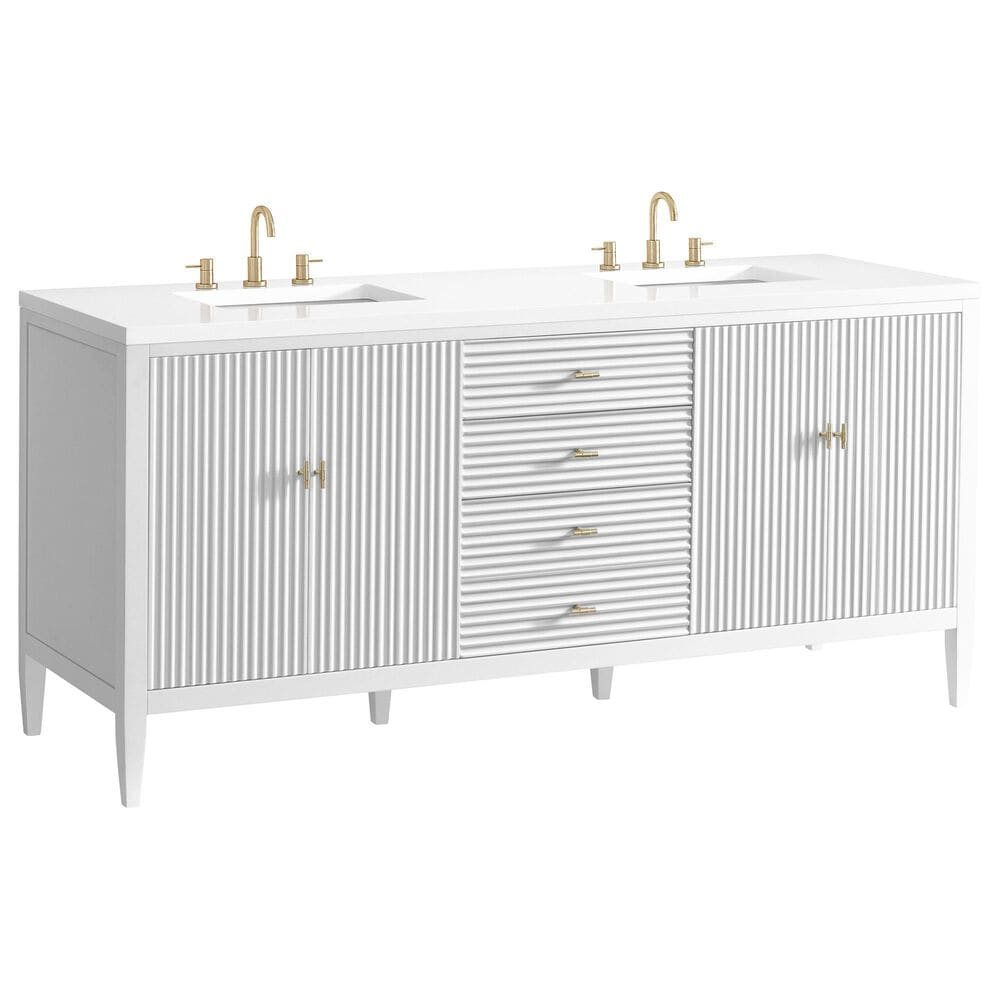 James Martin Vanities Myrrin 72" Double Vanity in Bright White with 3 cm White Zeus Quartz Top, , large