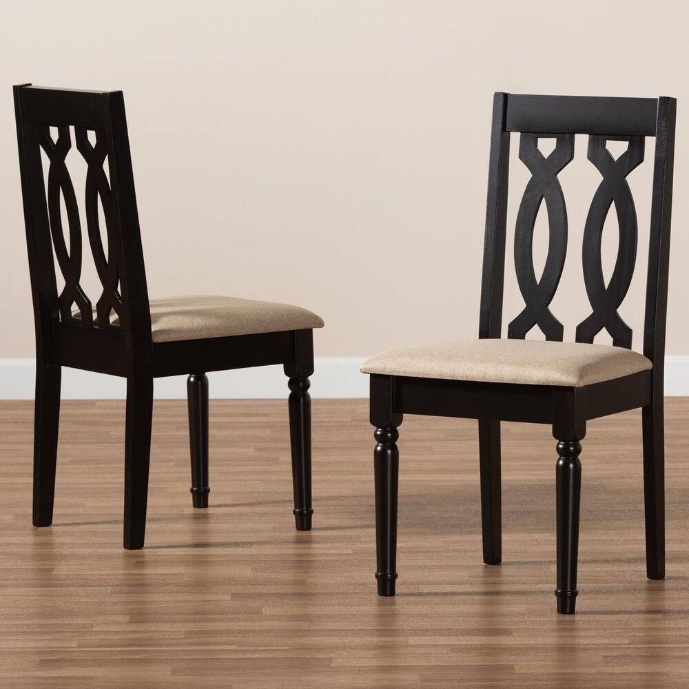 Baxton Studio Cherese Side Chair with Sand Cushion in Dark Brown (Set of 2), , large