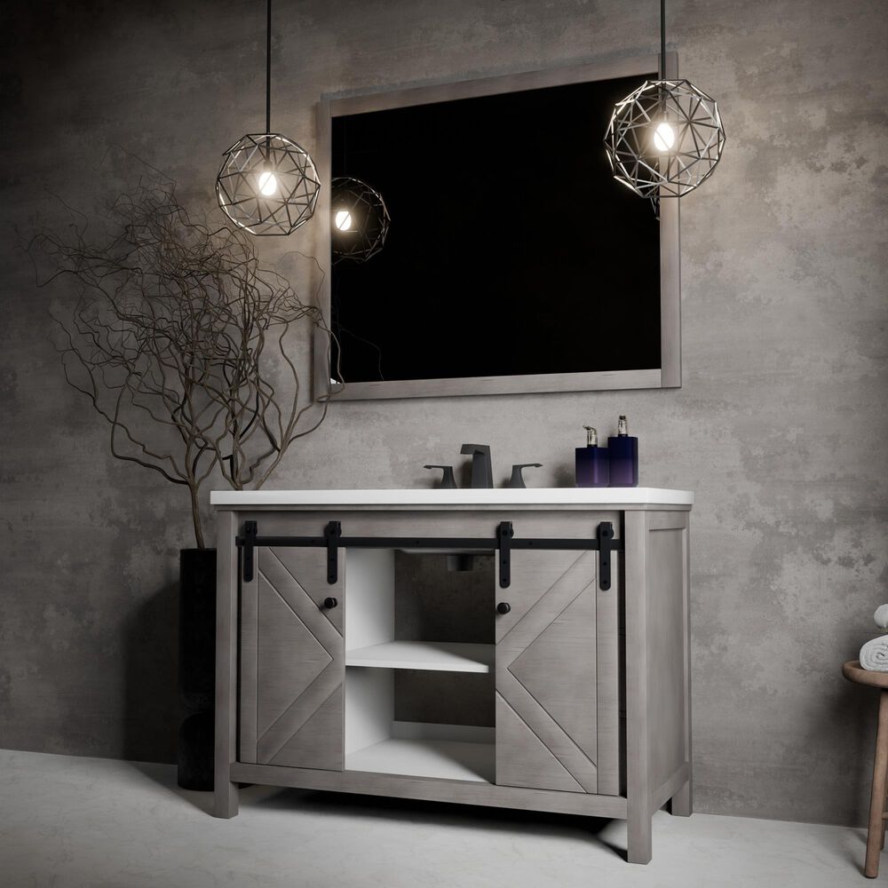 Lexora Home Marsyas 48" Single Bathroom Vanity in Ash Grey with 2 cm White Cultured Marble Top and Rectangular Sink, , large