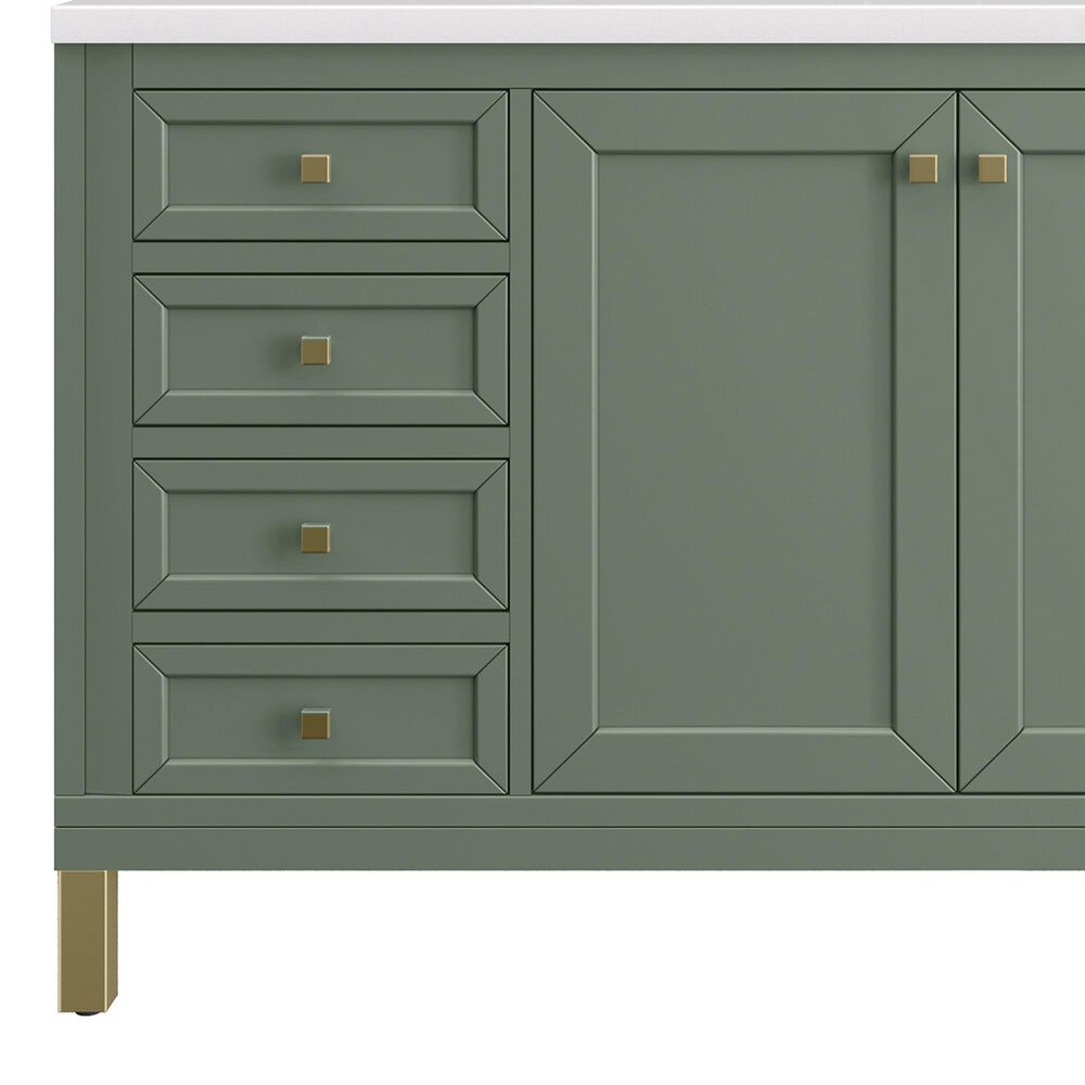 James Martin Vanities Chicago 60&quot; Single Bathroom Vanity in Smokey Celadon with Single Hole 3 cm White Zeus Quartz Top and Rectangular Sink, , large