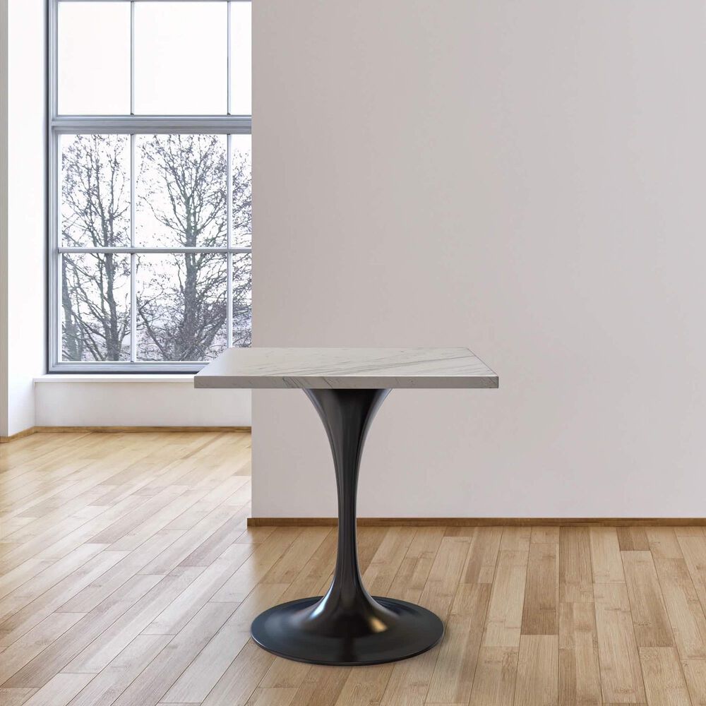 Leisuremod LeisureMod Verve Collection 27 Square Dining Table, Black Base with Laminated White Marbleized Top, , large