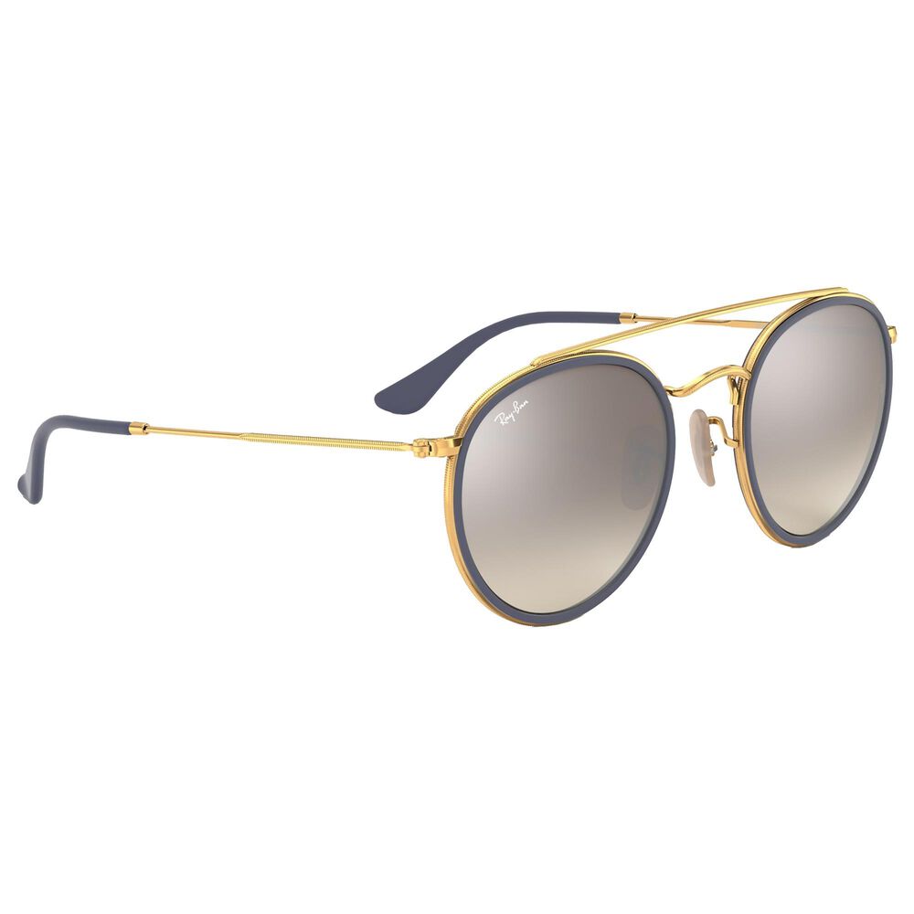 Ray-Ban Round Double Bridge Sunglasses with Silver Lenses in Polished Gold, , large
