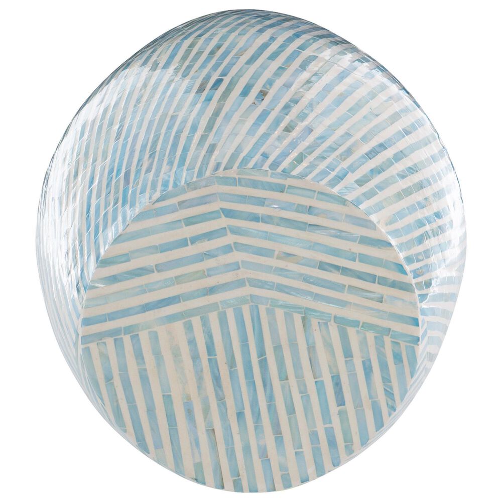 Linon Home Decor Prianna Drum End Table with Mosaic Capiz in Light Blue and White, , large