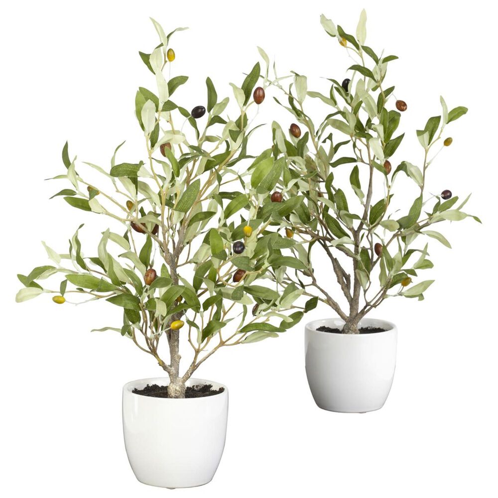 Nearly Natural Inc 18" Olive Silk Tree with Vase (Set of 2), , large