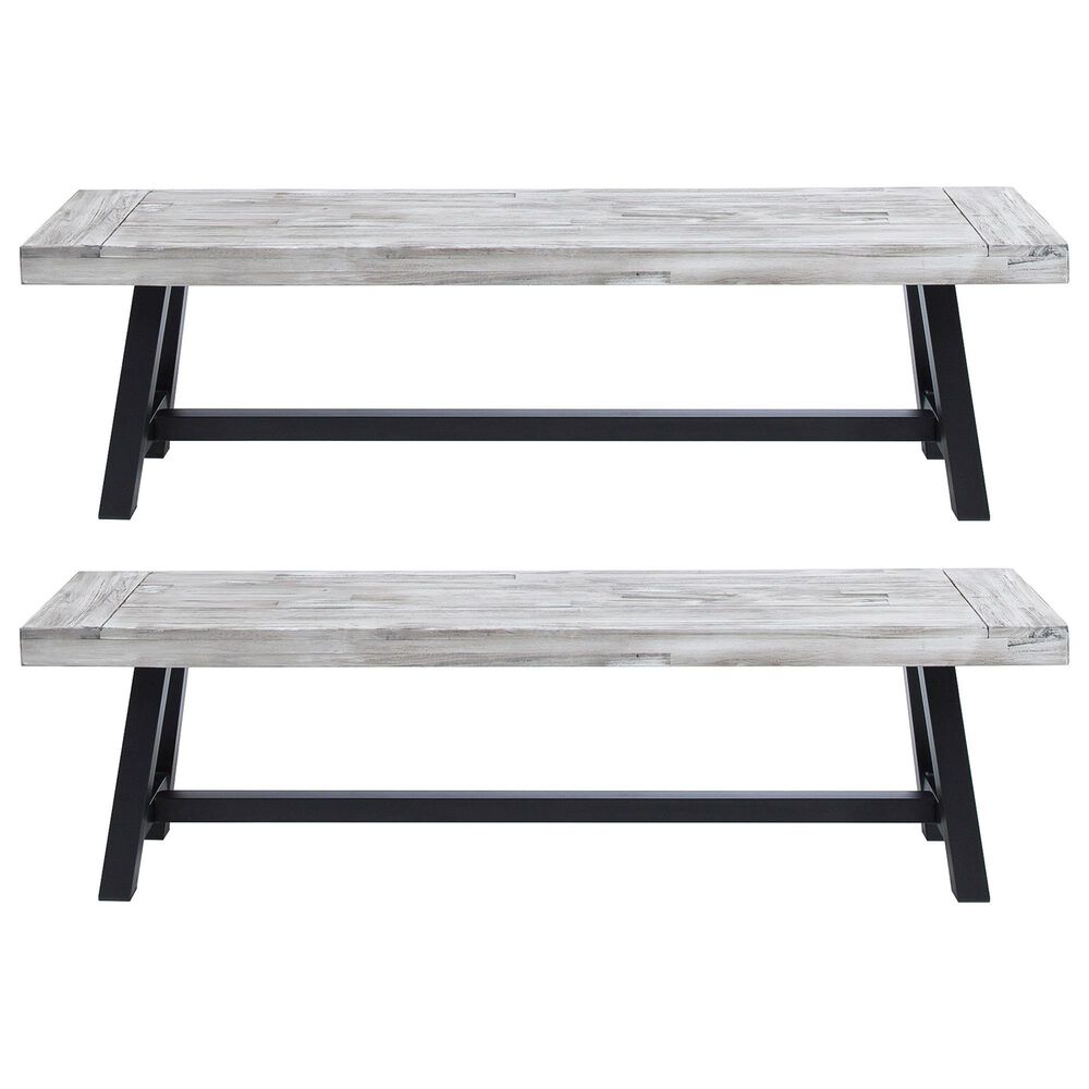 HOMLUX Carlisle Outdoor Bench in Light Gray and Black (Set of 2), , large