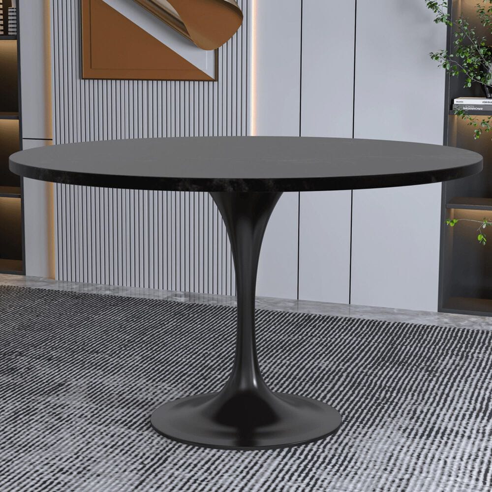 Leisuremod LeisureMod Verve Collection 48 Round Dining Table, Black Base with Black MDF Top, , large