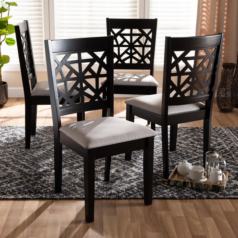 Baxton Studio Jackson Side Chair with Grey Cushion in Espresso Brown (Set of 4), , large