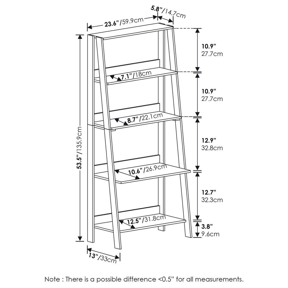 HOMLUX 5-Tier Ladder Display Bookshelf in French Oak, , large