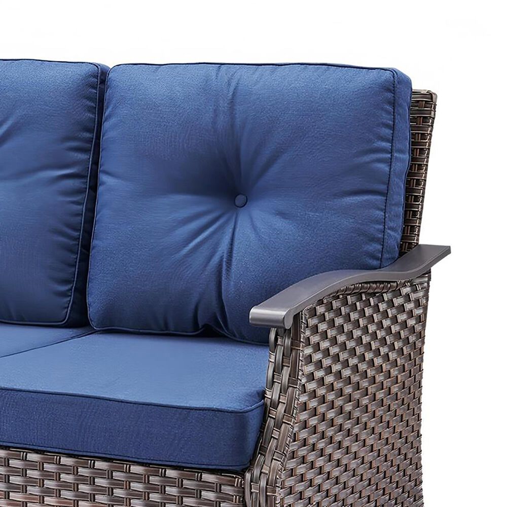 Sunwell Garden 37"H 3-Seater Outdoor Sofa with Wide Armrests and Navy Cushions in Brown, , large
