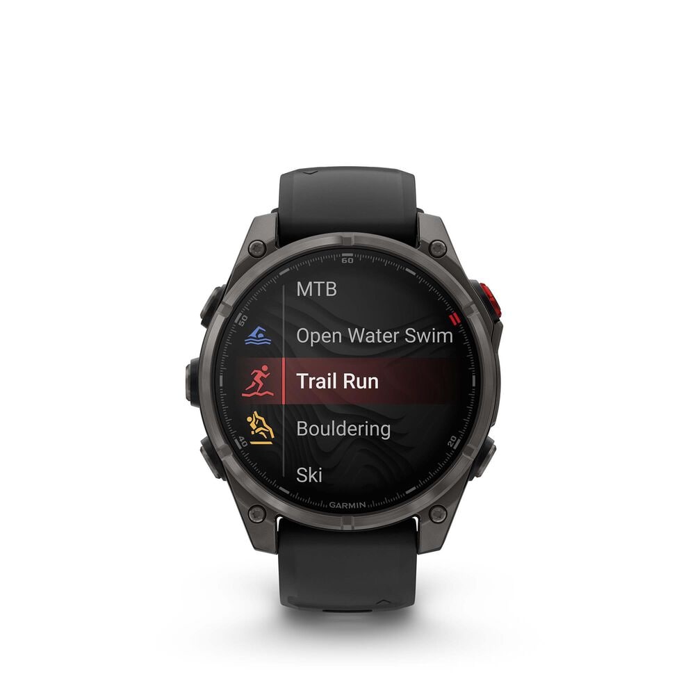 Garmin Fenix 8 Pro Sapphire AMOLED Smartwatch 47mm Carbon Gray DLC Titanium Case with Black and Pebble Gray Silicone Band, , large